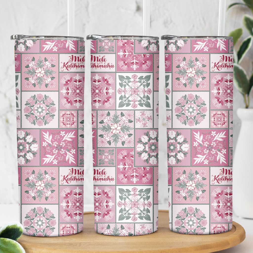 Mele Kalikimaka Hawaii Christmas Skinny Tumbler Akala Seamless Floral Motif - Polynesian Pride