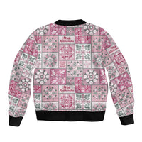 Mele Kalikimaka Hawaii Christmas Sleeve Zip Bomber Jacket Akala Seamless Floral Motif - Polynesian Pride