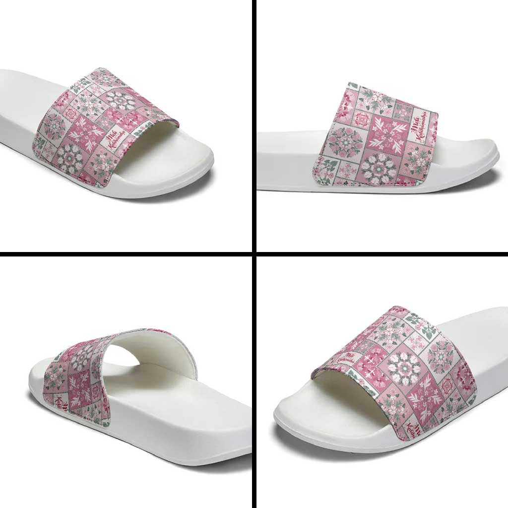 Mele Kalikimaka Hawaii Christmas Slide Sandals Akala Seamless Floral Motif - Polynesian Pride
