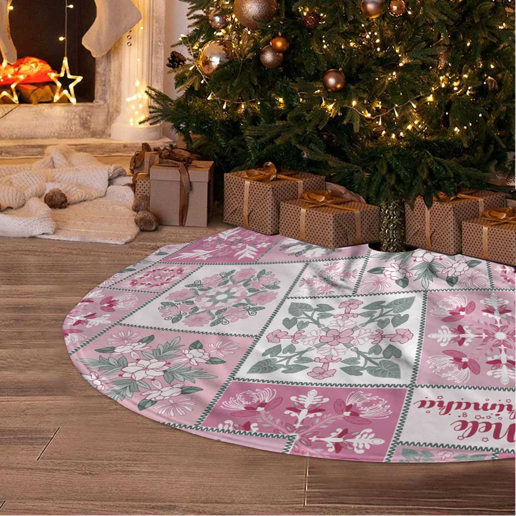 Mele Kalikimaka Hawaii Christmas Tree Skirt Akala Seamless Floral Motif - Polynesian Pride