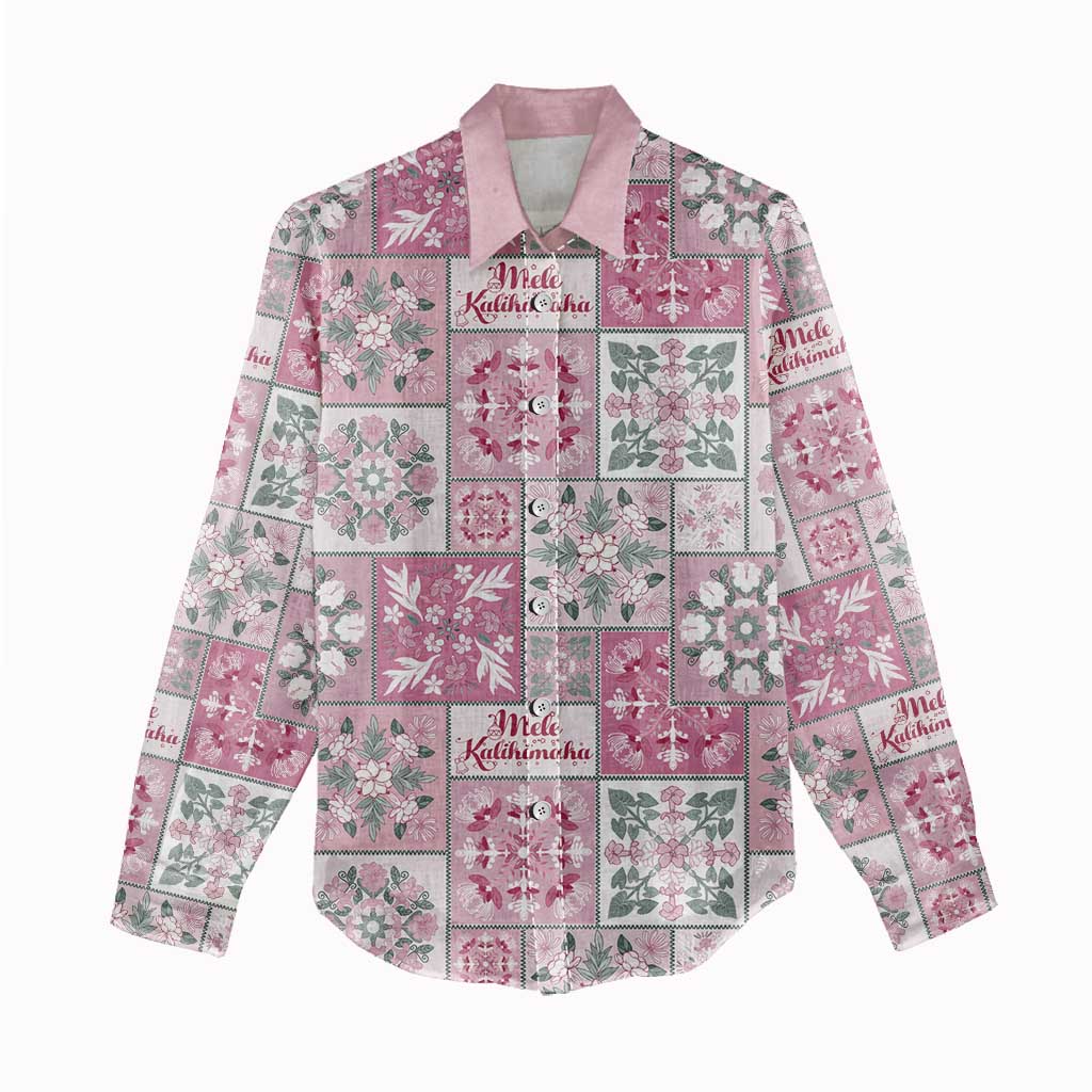 Mele Kalikimaka Hawaii Christmas Women Casual Shirt Akala Seamless Floral Motif - Polynesian Pride