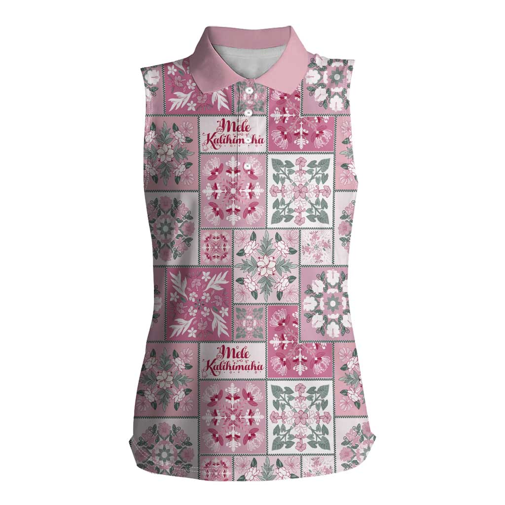 Mele Kalikimaka Hawaii Christmas Women Sleeveless Polo Shirt Akala Seamless Floral Motif - Polynesian Pride