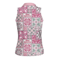 Mele Kalikimaka Hawaii Christmas Women Sleeveless Polo Shirt Akala Seamless Floral Motif - Polynesian Pride