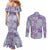 Mele Kalikimaka Hawaii Christmas Couples Matching Mermaid Dress and Long Sleeve Button Shirt Poni Seamless Floral Motif - Polynesian Pride