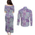 Mele Kalikimaka Hawaii Christmas Couples Matching Puletasi and Long Sleeve Button Shirt Poni Seamless Floral Motif - Polynesian Pride