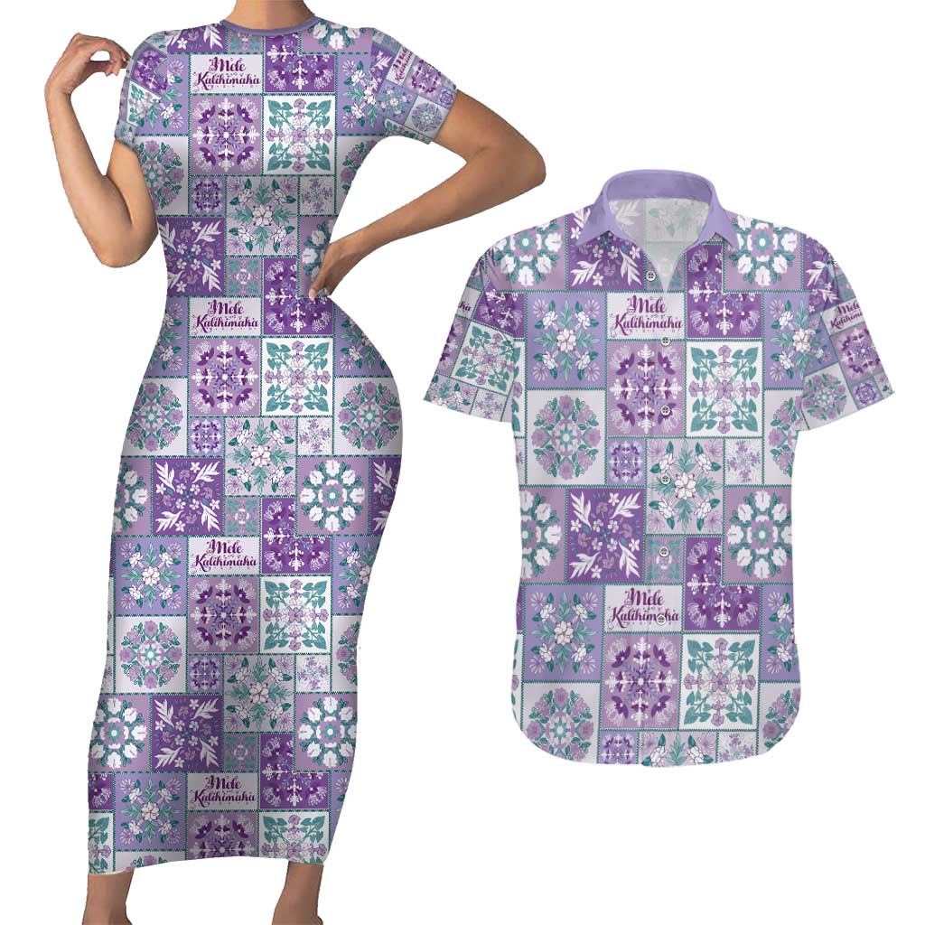 Mele Kalikimaka Hawaii Christmas Couples Matching Short Sleeve Bodycon Dress and Hawaiian Shirt Poni Seamless Floral Motif - Polynesian Pride