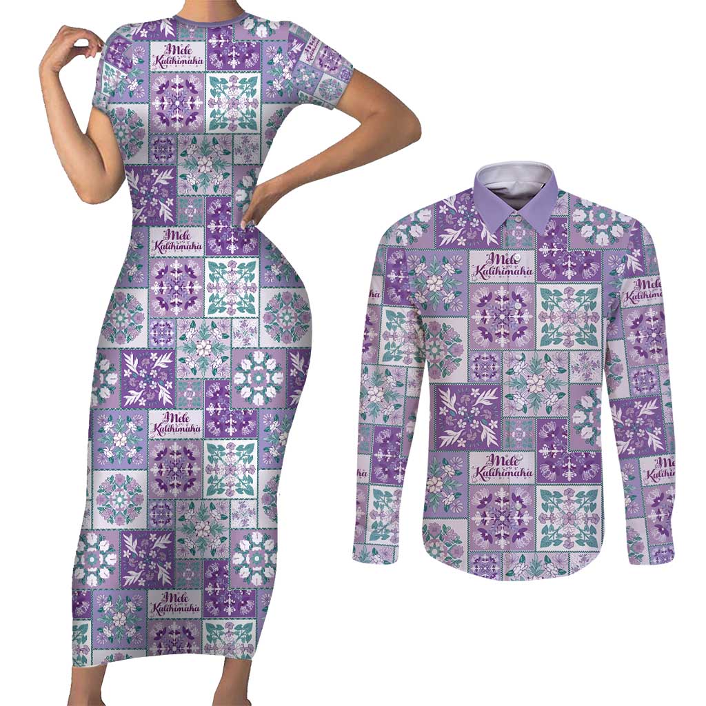 Mele Kalikimaka Hawaii Christmas Couples Matching Short Sleeve Bodycon Dress and Long Sleeve Button Shirt Poni Seamless Floral Motif - Polynesian Pride
