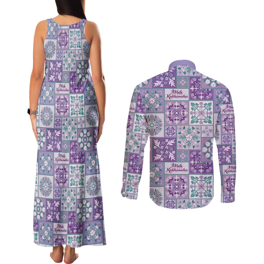 Mele Kalikimaka Hawaii Christmas Couples Matching Tank Maxi Dress and Long Sleeve Button Shirt Poni Seamless Floral Motif - Polynesian Pride
