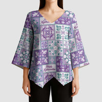 Mele Kalikimaka Hawaii Christmas Kimono Sleeve Blouse Poni Seamless Floral Motif - Polynesian Pride