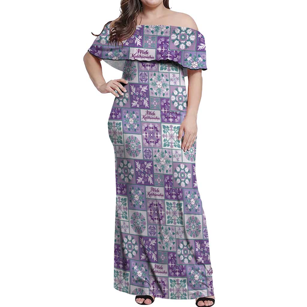Mele Kalikimaka Hawaii Christmas Off Shoulder Maxi Dress Poni Seamless Floral Motif - Polynesian Pride