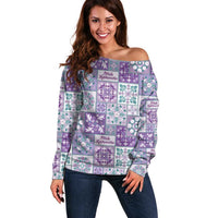 Mele Kalikimaka Hawaii Christmas Off Shoulder Sweater Poni Seamless Floral Motif - Polynesian Pride