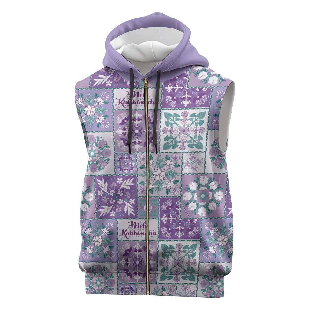 Mele Kalikimaka Hawaii Christmas Sleeveless Zip Hoodie Poni Seamless Floral Motif - Polynesian Pride