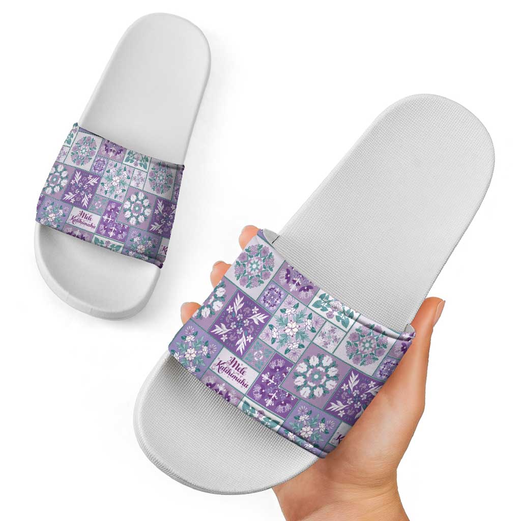 Mele Kalikimaka Hawaii Christmas Slide Sandals Poni Seamless Floral Motif - Polynesian Pride