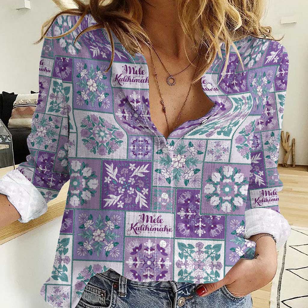 Mele Kalikimaka Hawaii Christmas Women Casual Shirt Poni Seamless Floral Motif - Polynesian Pride