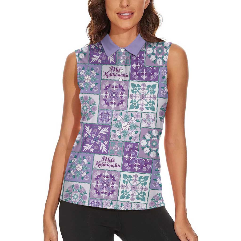 Mele Kalikimaka Hawaii Christmas Women Sleeveless Polo Shirt Poni Seamless Floral Motif - Polynesian Pride