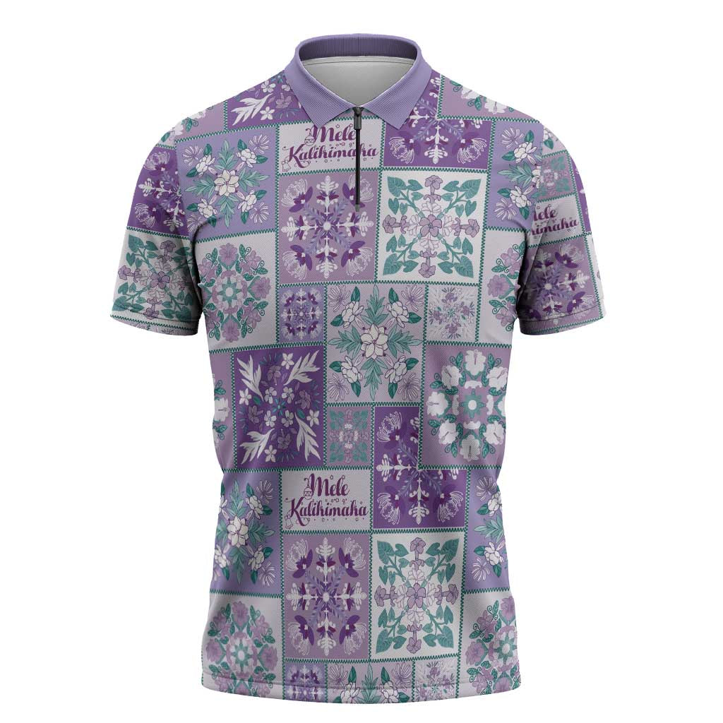 Mele Kalikimaka Hawaii Christmas Zipper Polo Shirt Poni Seamless Floral Motif - Polynesian Pride