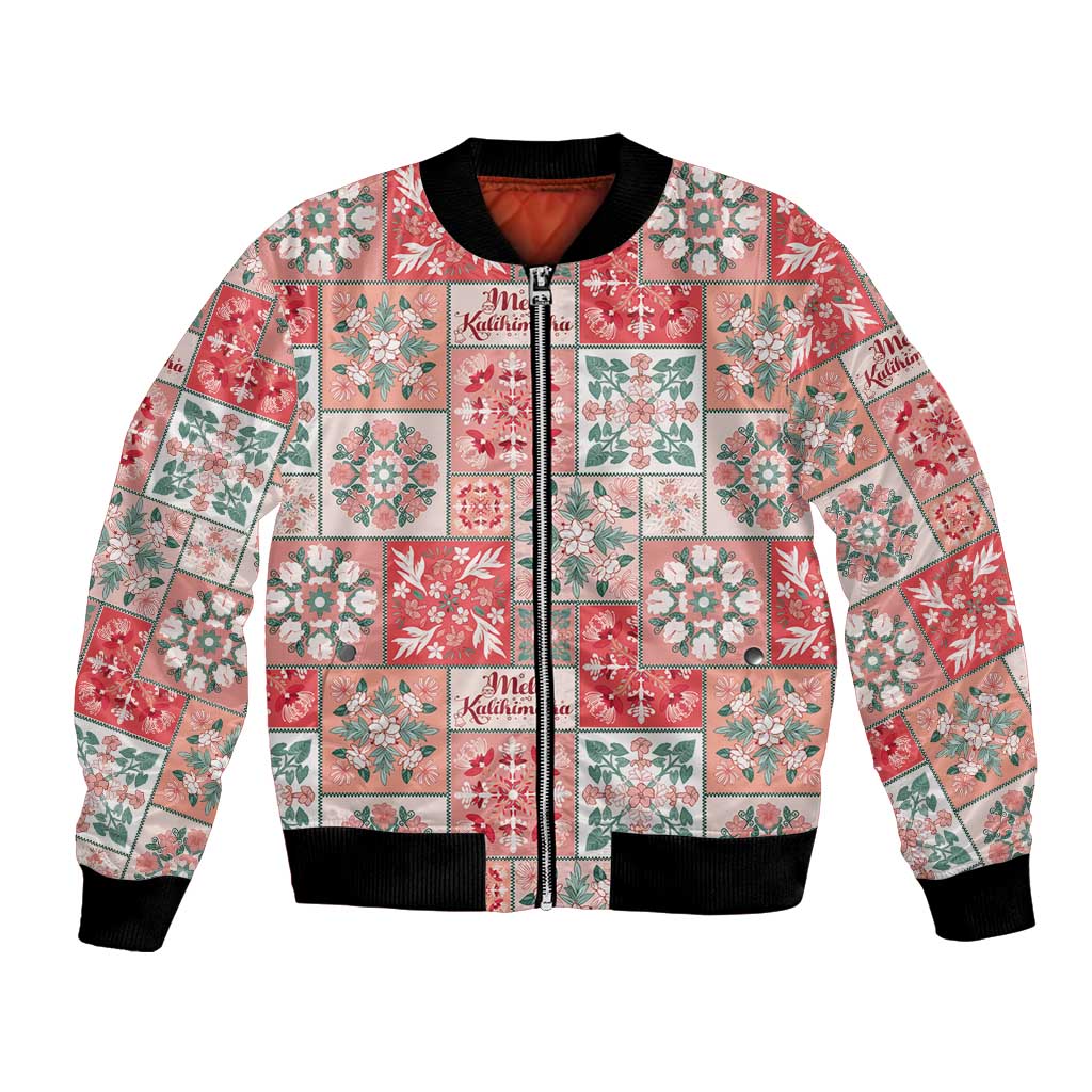 Mele Kalikimaka Hawaii Christmas Bomber Jacket Ulaula Seamless Floral Motif - Polynesian Pride