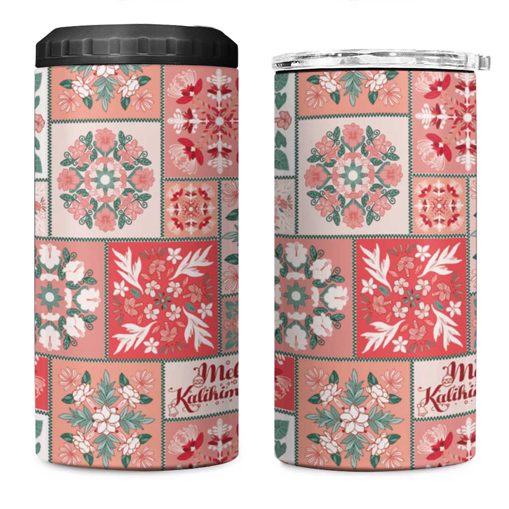 Mele Kalikimaka Hawaii Christmas 4 in 1 Can Cooler Tumbler Ulaula Seamless Floral Motif - Polynesian Pride