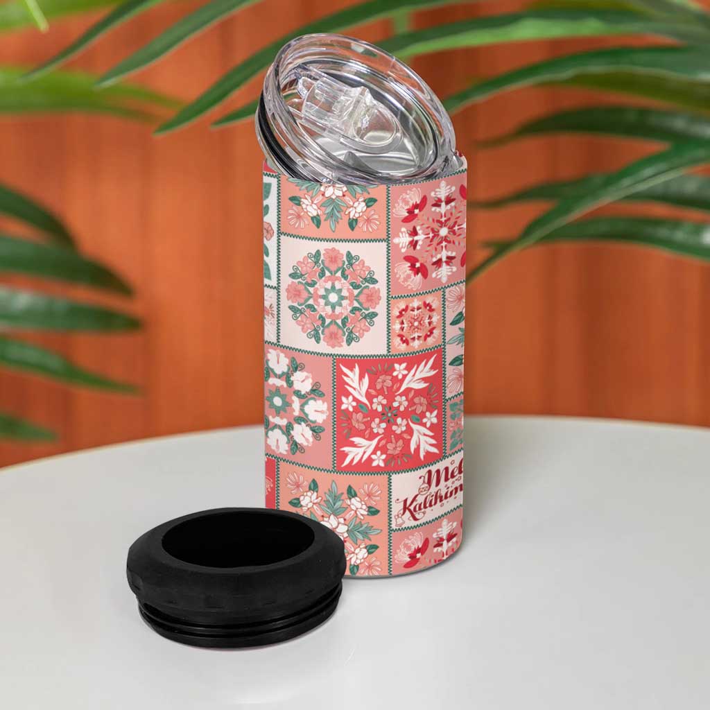 Mele Kalikimaka Hawaii Christmas 4 in 1 Can Cooler Tumbler Ulaula Seamless Floral Motif - Polynesian Pride