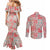 Mele Kalikimaka Hawaii Christmas Couples Matching Mermaid Dress and Long Sleeve Button Shirt Ulaula Seamless Floral Motif - Polynesian Pride