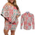 Mele Kalikimaka Hawaii Christmas Couples Matching Off Shoulder Short Dress and Long Sleeve Button Shirt Ulaula Seamless Floral Motif - Polynesian Pride