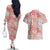 Mele Kalikimaka Hawaii Christmas Couples Matching Off The Shoulder Long Sleeve Dress and Hawaiian Shirt Ulaula Seamless Floral Motif - Polynesian Pride