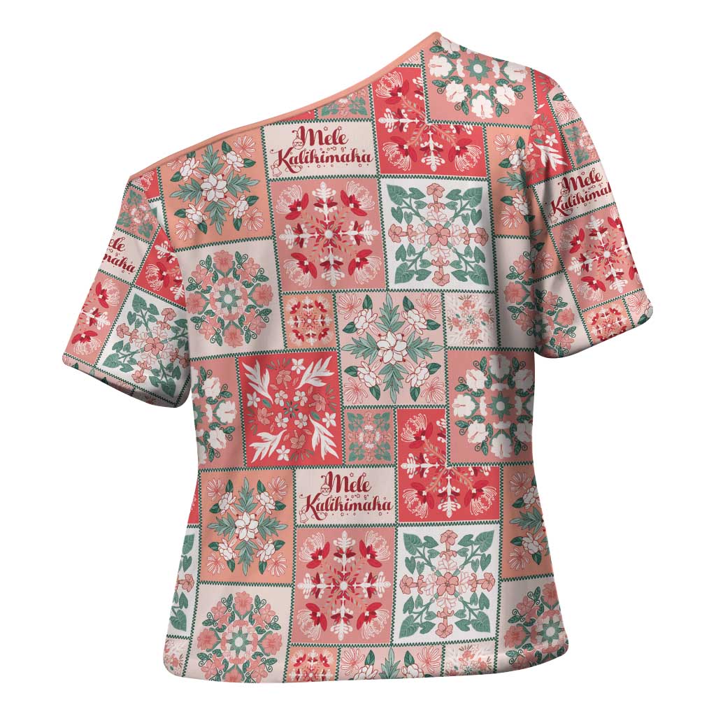 Mele Kalikimaka Hawaii Christmas Cross Shoulder Shirt Ulaula Seamless Floral Motif - Polynesian Pride