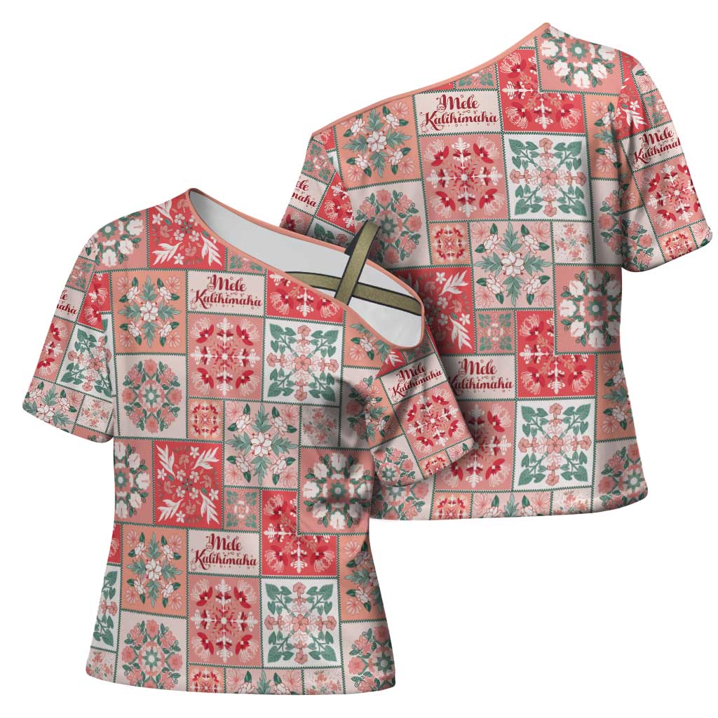 Mele Kalikimaka Hawaii Christmas Cross Shoulder Shirt Ulaula Seamless Floral Motif - Polynesian Pride