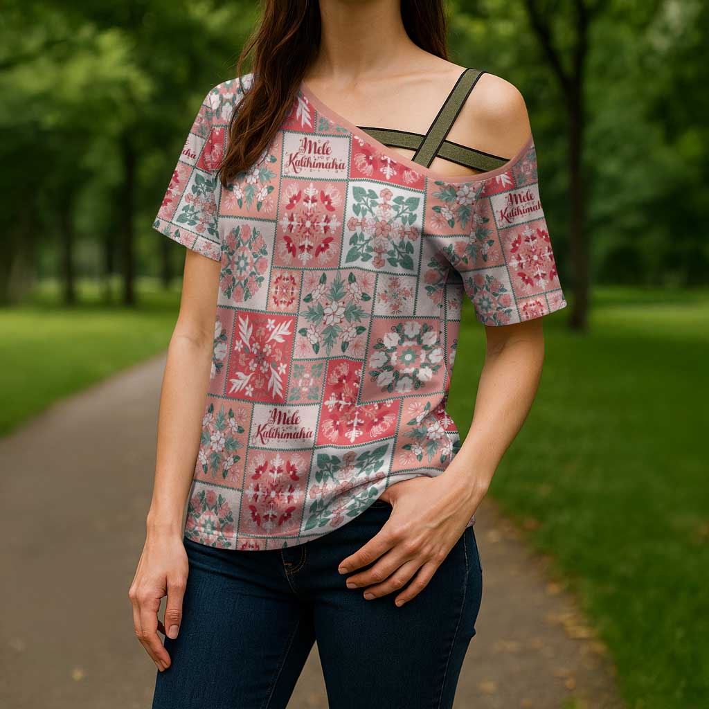 Mele Kalikimaka Hawaii Christmas Cross Shoulder Shirt Ulaula Seamless Floral Motif - Polynesian Pride