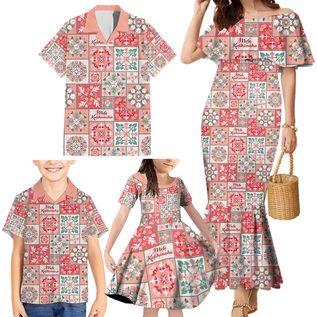 Mele Kalikimaka Hawaii Christmas Family Matching Mermaid Dress and Hawaiian Shirt Ulaula Seamless Floral Motif - Polynesian Pride