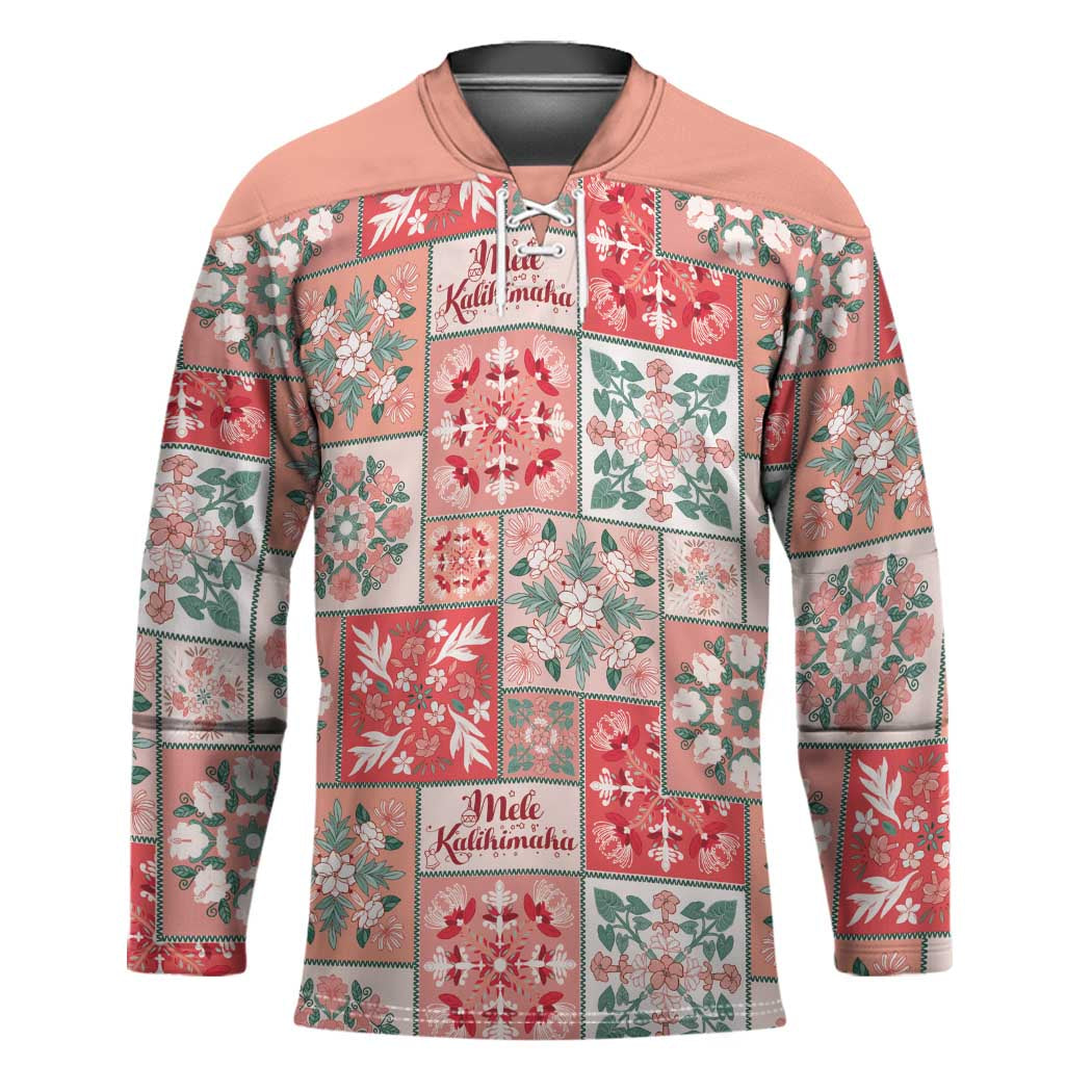 Mele Kalikimaka Hawaii Christmas Hockey Jersey Ulaula Seamless Floral Motif - Polynesian Pride