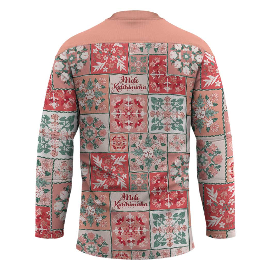 Mele Kalikimaka Hawaii Christmas Hockey Jersey Ulaula Seamless Floral Motif - Polynesian Pride