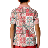 Mele Kalikimaka Hawaii Christmas Kid Polo Shirt Ulaula Seamless Floral Motif - Polynesian Pride