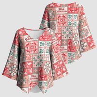 Mele Kalikimaka Hawaii Christmas Kimono Sleeve Blouse Ulaula Seamless Floral Motif - Polynesian Pride