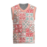 Mele Kalikimaka Hawaii Christmas Knitted V-Neck Vest Ulaula Seamless Floral Motif - Polynesian Pride