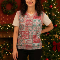 Mele Kalikimaka Hawaii Christmas Knitted V-Neck Vest Ulaula Seamless Floral Motif - Polynesian Pride