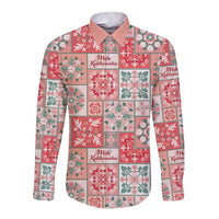 Mele Kalikimaka Hawaii Christmas Long Sleeve Button Shirt Ulaula Seamless Floral Motif - Polynesian Pride