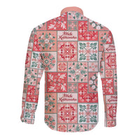 Mele Kalikimaka Hawaii Christmas Long Sleeve Button Shirt Ulaula Seamless Floral Motif - Polynesian Pride