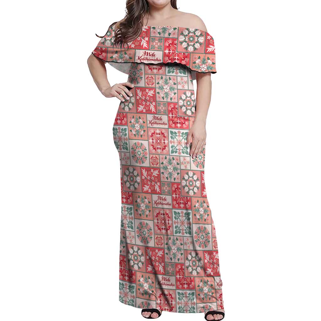 Mele Kalikimaka Hawaii Christmas Off Shoulder Maxi Dress Ulaula Seamless Floral Motif - Polynesian Pride