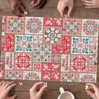 Mele Kalikimaka Hawaii Christmas Puzzle Ulaula Seamless Floral Motif - Polynesian Pride