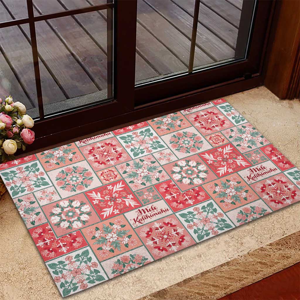 Mele Kalikimaka Hawaii Christmas Rubber Doormat Ulaula Seamless Floral Motif - Polynesian Pride