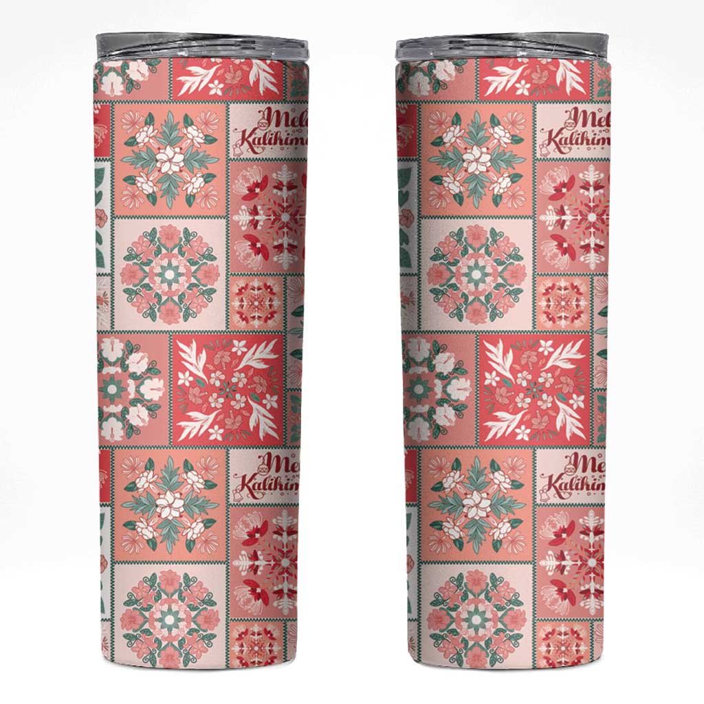 Mele Kalikimaka Hawaii Christmas Skinny Tumbler Ulaula Seamless Floral Motif - Polynesian Pride
