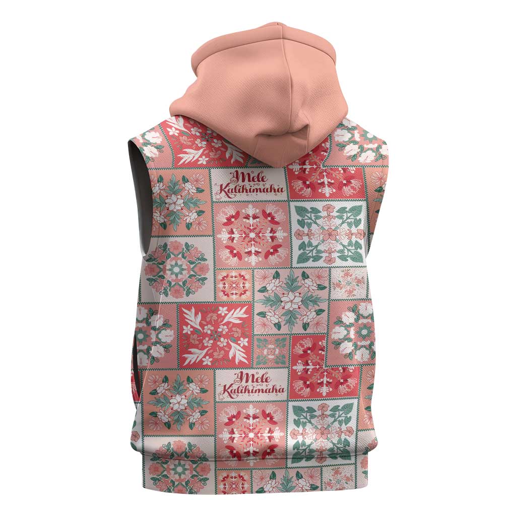 Mele Kalikimaka Hawaii Christmas Sleeveless Hoodie Ulaula Seamless Floral Motif - Polynesian Pride