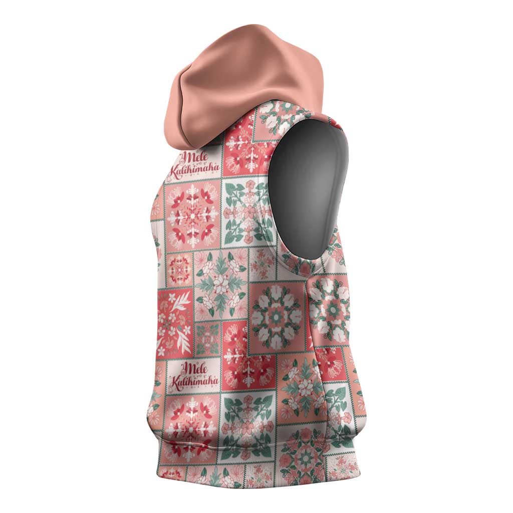 Mele Kalikimaka Hawaii Christmas Sleeveless Hoodie Ulaula Seamless Floral Motif - Polynesian Pride