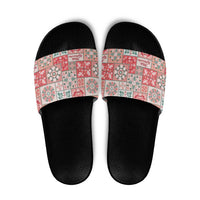 Mele Kalikimaka Hawaii Christmas Slide Sandals Ulaula Seamless Floral Motif - Polynesian Pride