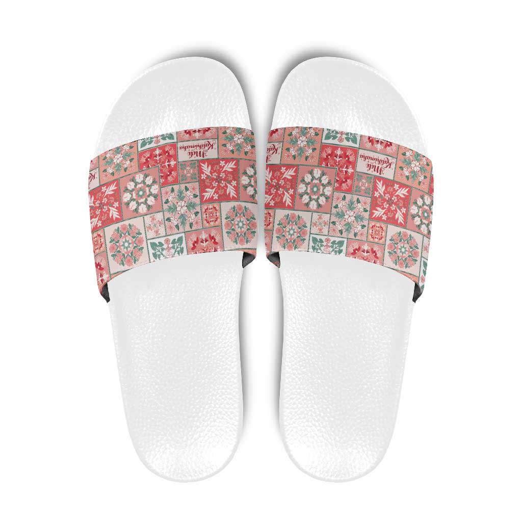 Mele Kalikimaka Hawaii Christmas Slide Sandals Ulaula Seamless Floral Motif - Polynesian Pride