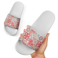 Mele Kalikimaka Hawaii Christmas Slide Sandals Ulaula Seamless Floral Motif - Polynesian Pride