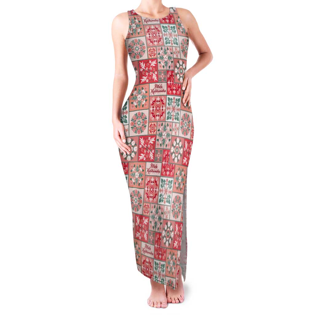 Mele Kalikimaka Hawaii Christmas Tank Maxi Dress Ulaula Seamless Floral Motif - Polynesian Pride