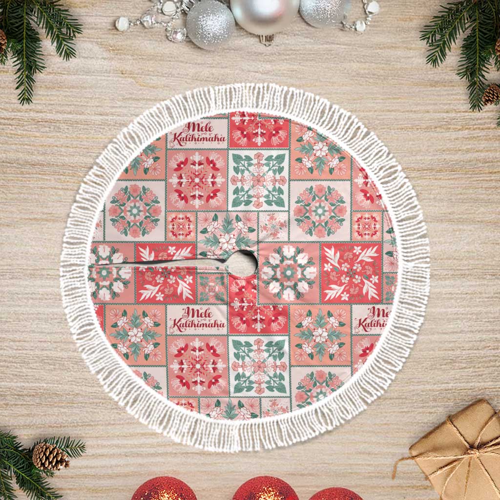 Mele Kalikimaka Hawaii Christmas Tree Skirt Ulaula Seamless Floral Motif - Polynesian Pride