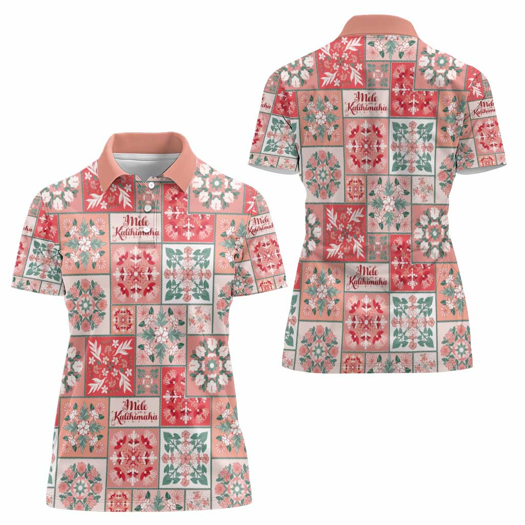 Mele Kalikimaka Hawaii Christmas Women Polo Shirt Ulaula Seamless Floral Motif - Polynesian Pride
